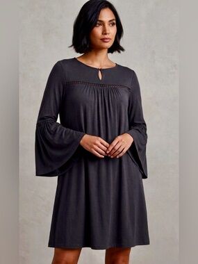 Nina Leonard Black Lace Trim Swing Dress
